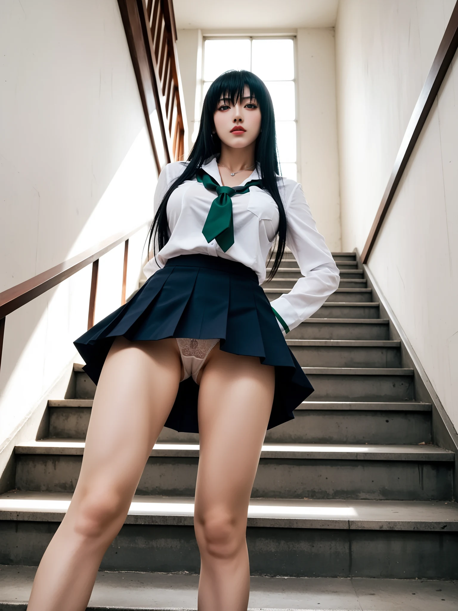 パンチラ天国｜制服JKの階段パンチラ盗撮｜無料AIエロ画像28枚 12/28