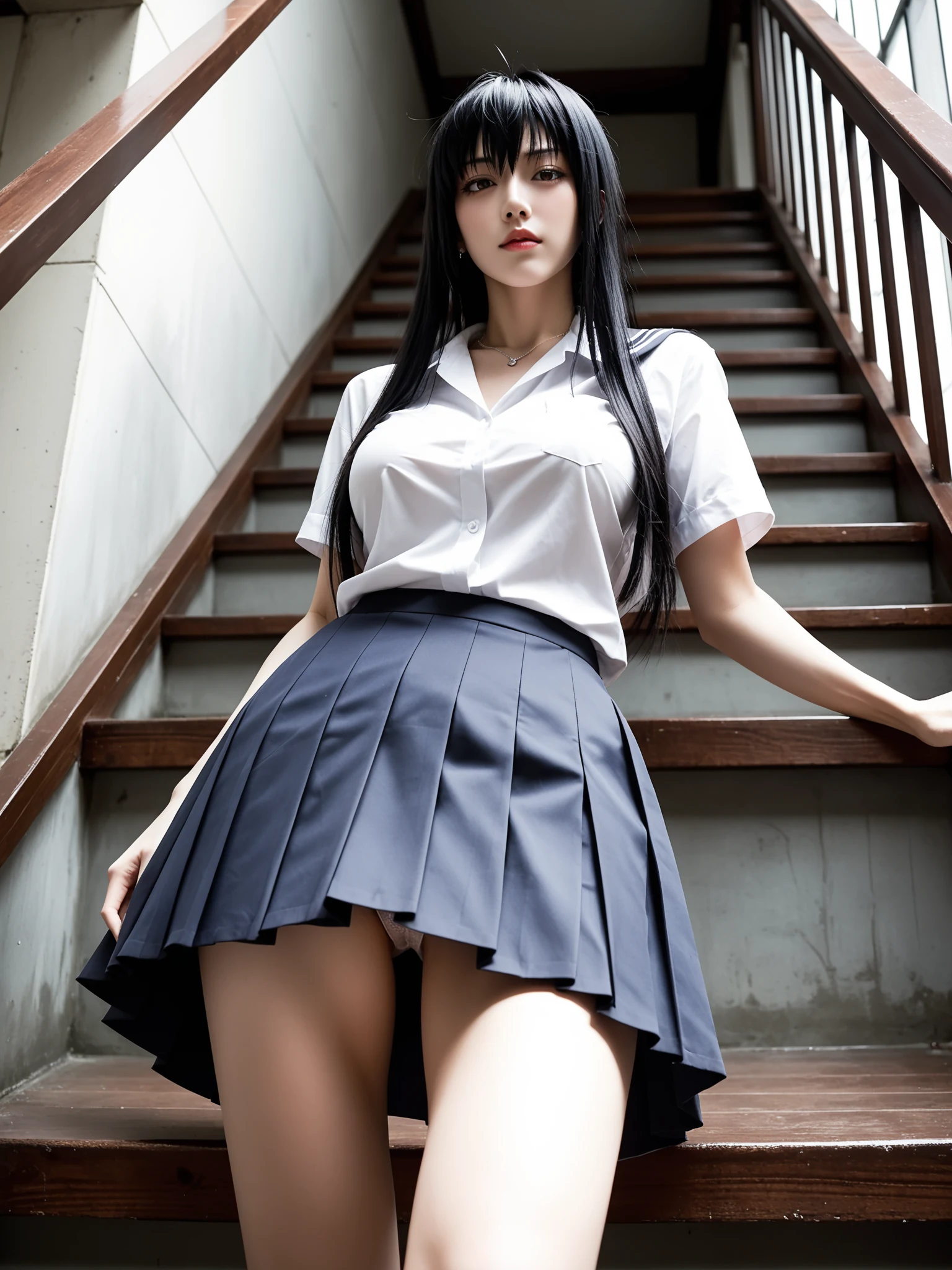 パンチラ天国｜制服JKの階段パンチラ盗撮｜無料AIエロ画像28枚 14/28