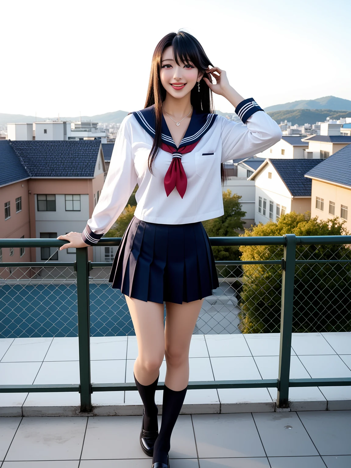 エロすぎ｜制服JKの屋上誘惑｜無料AIエロ画像31枚 2/31