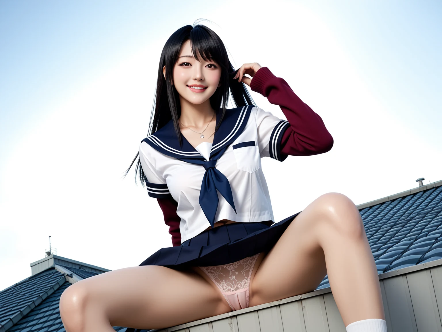 エロすぎ｜制服JKの屋上誘惑｜無料AIエロ画像31枚 6/31