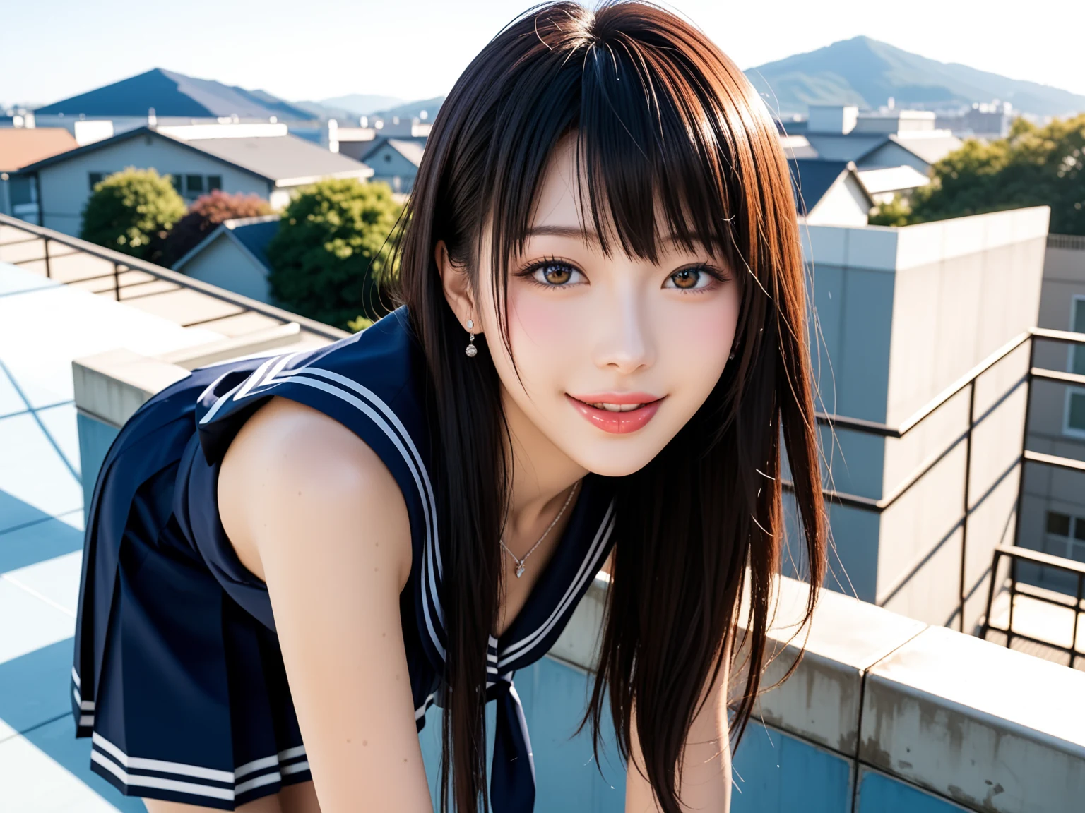 エロすぎ｜制服JKの屋上誘惑｜無料AIエロ画像31枚 8/31