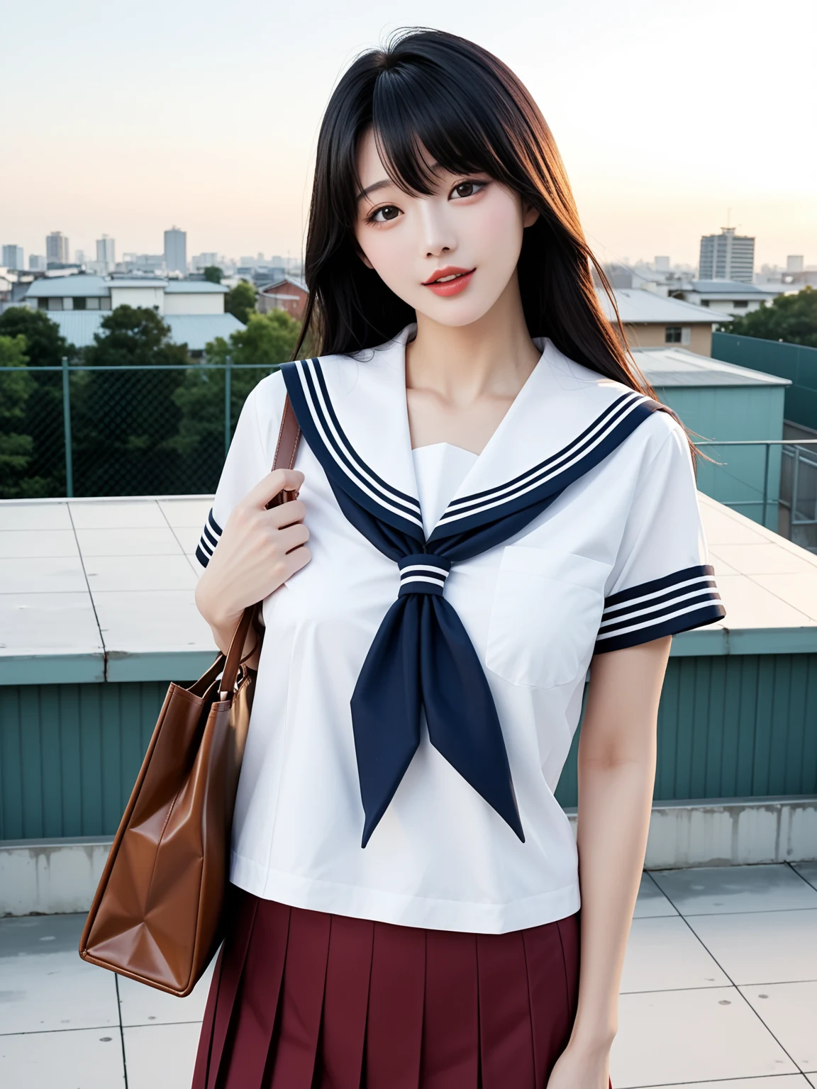 エロすぎ｜制服JKの屋上誘惑｜無料AIエロ画像31枚 10/31