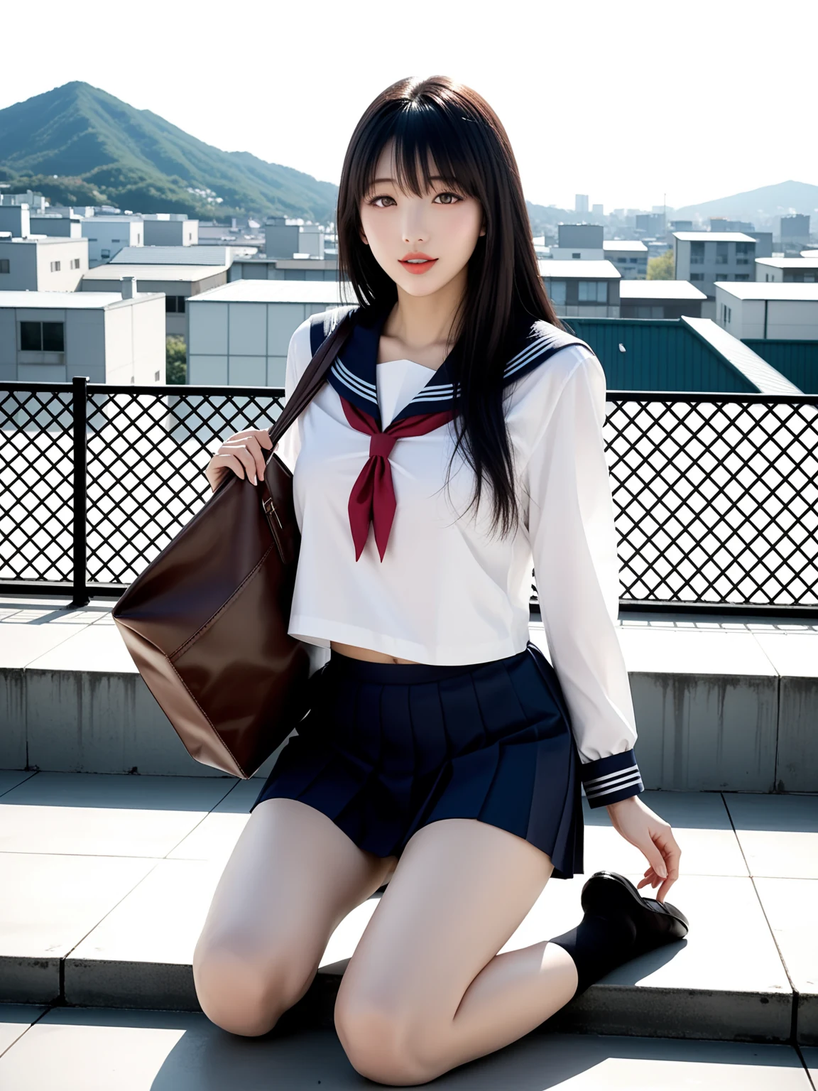 エロすぎ｜制服JKの屋上誘惑｜無料AIエロ画像31枚 11/31