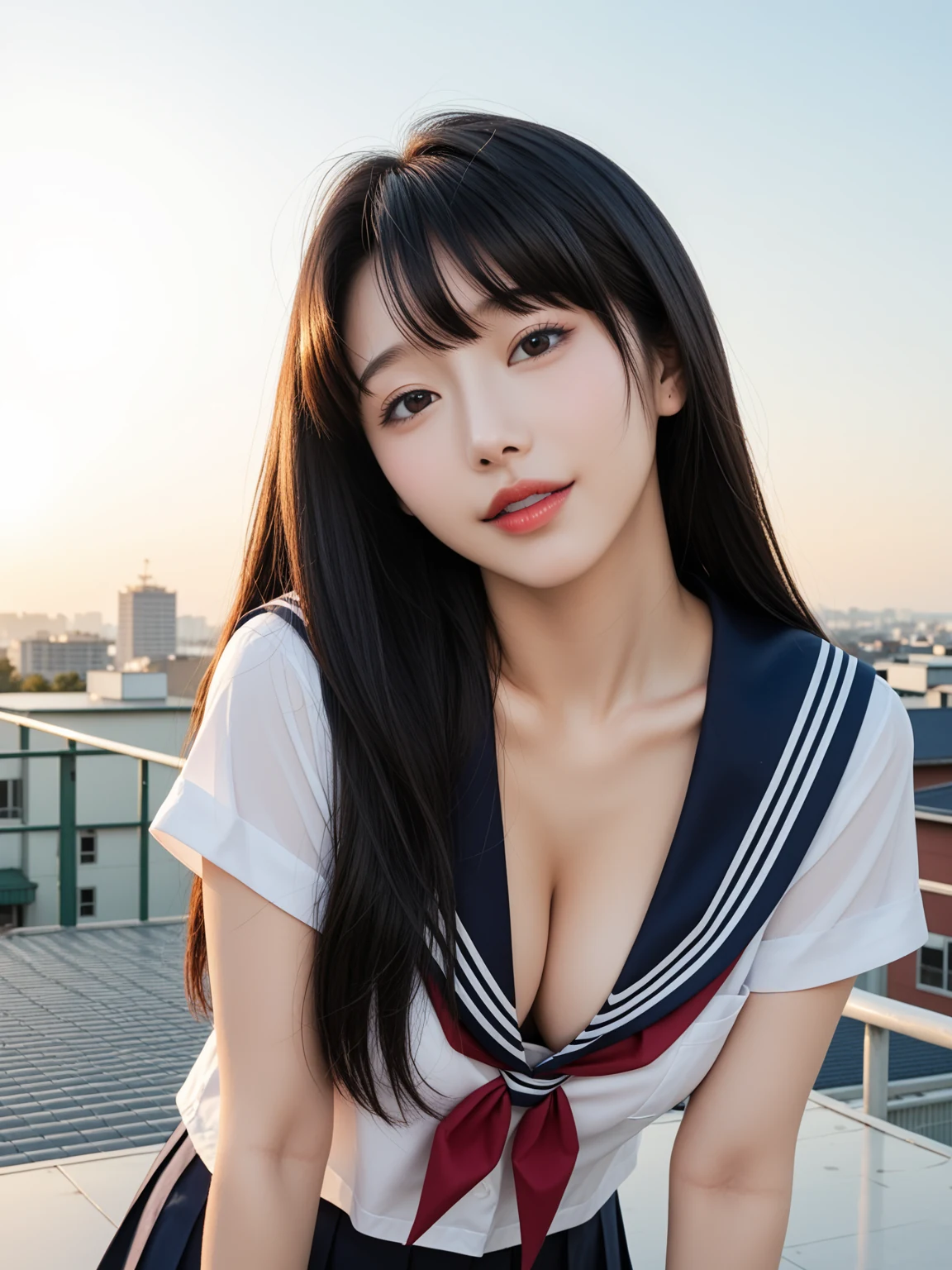 エロすぎ｜制服JKの屋上誘惑｜無料AIエロ画像31枚 13/31