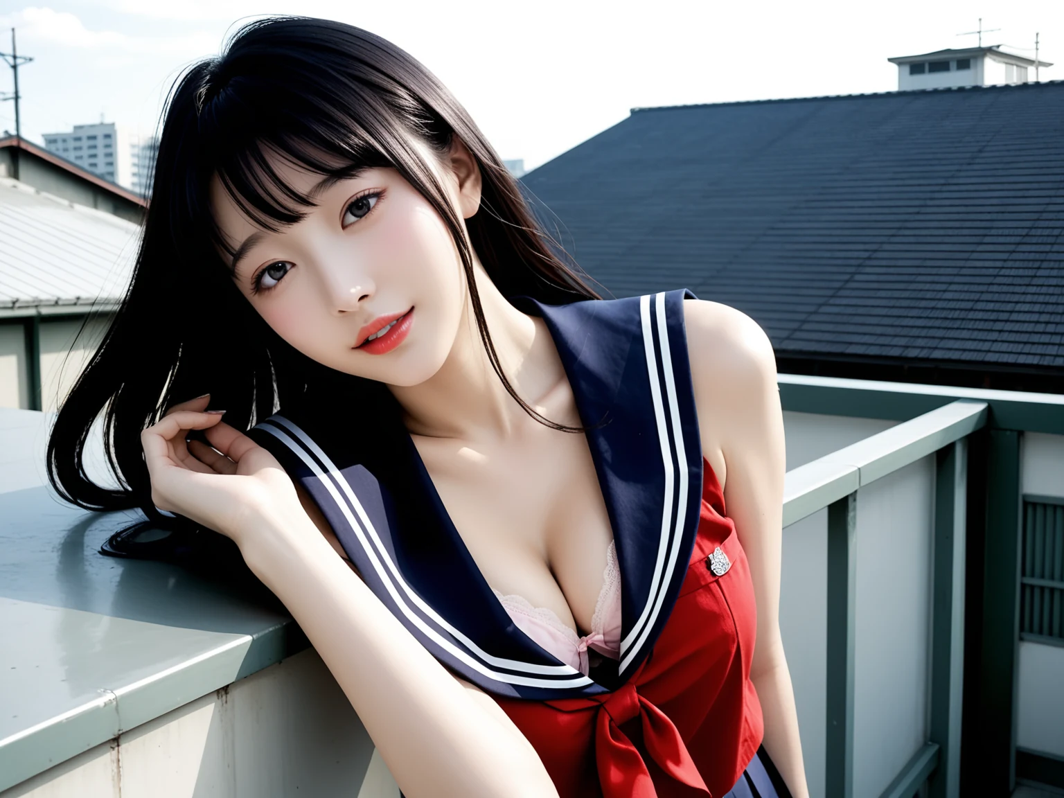 エロすぎ｜制服JKの屋上誘惑｜無料AIエロ画像31枚 17/31