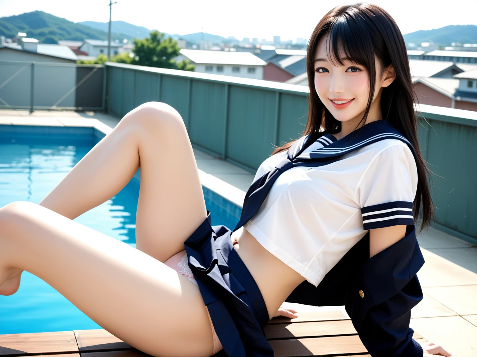 エロすぎ｜制服JKの屋上誘惑｜無料AIエロ画像31枚 21/31