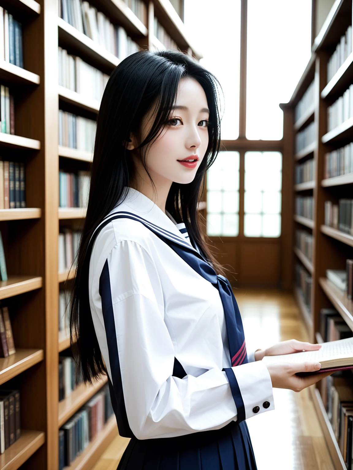 エロすぎ｜制服JKの図書館誘惑｜無料AIエロ画像28枚 2/28