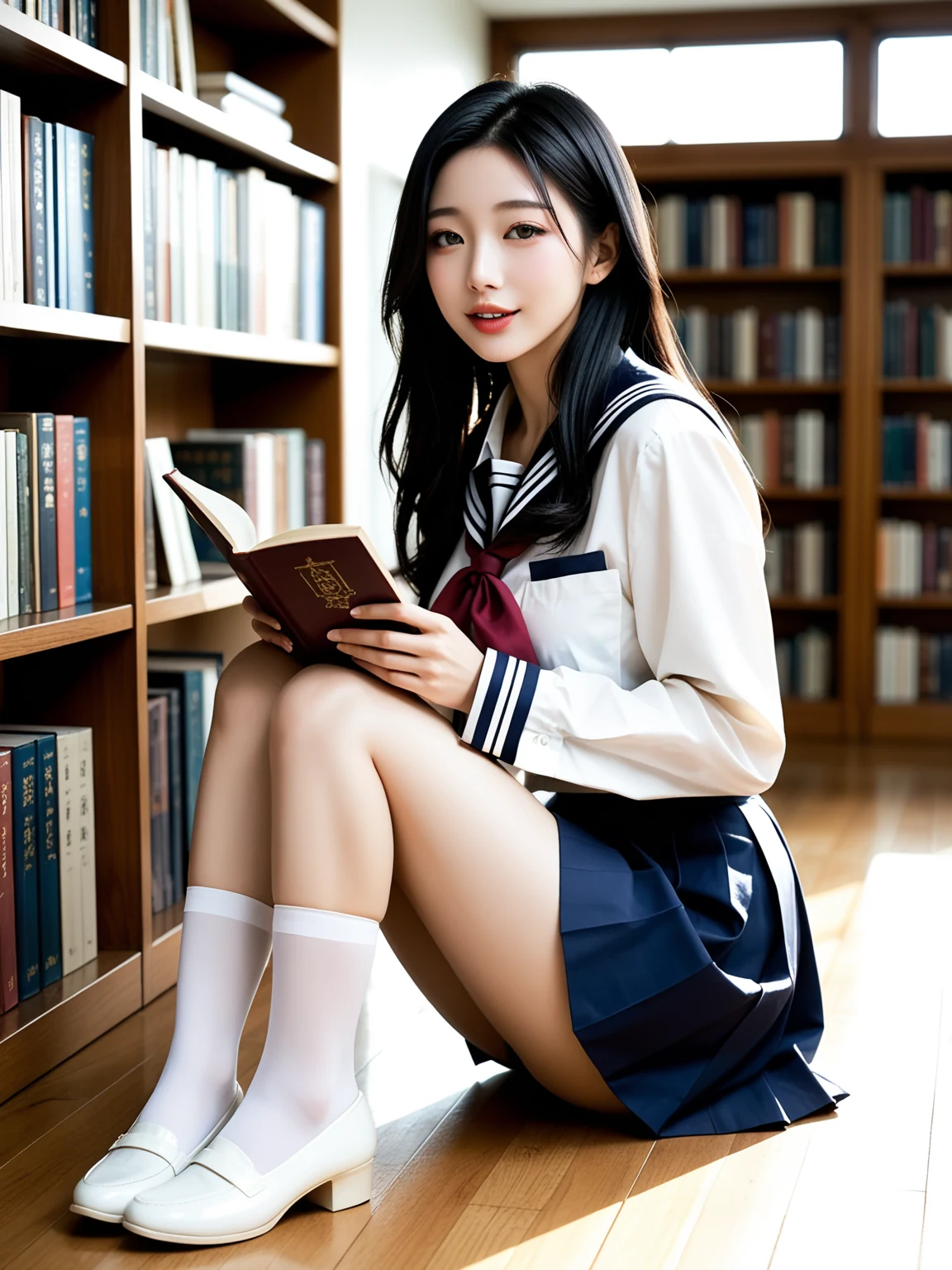 エロすぎ｜制服JKの図書館誘惑｜無料AIエロ画像28枚 4/28