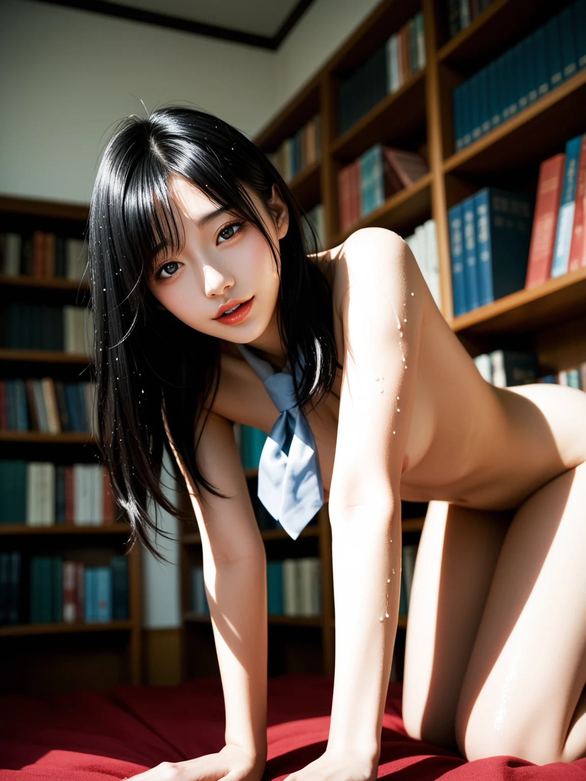 エロすぎ｜制服JKの図書館誘惑｜無料AIエロ画像28枚 28/28