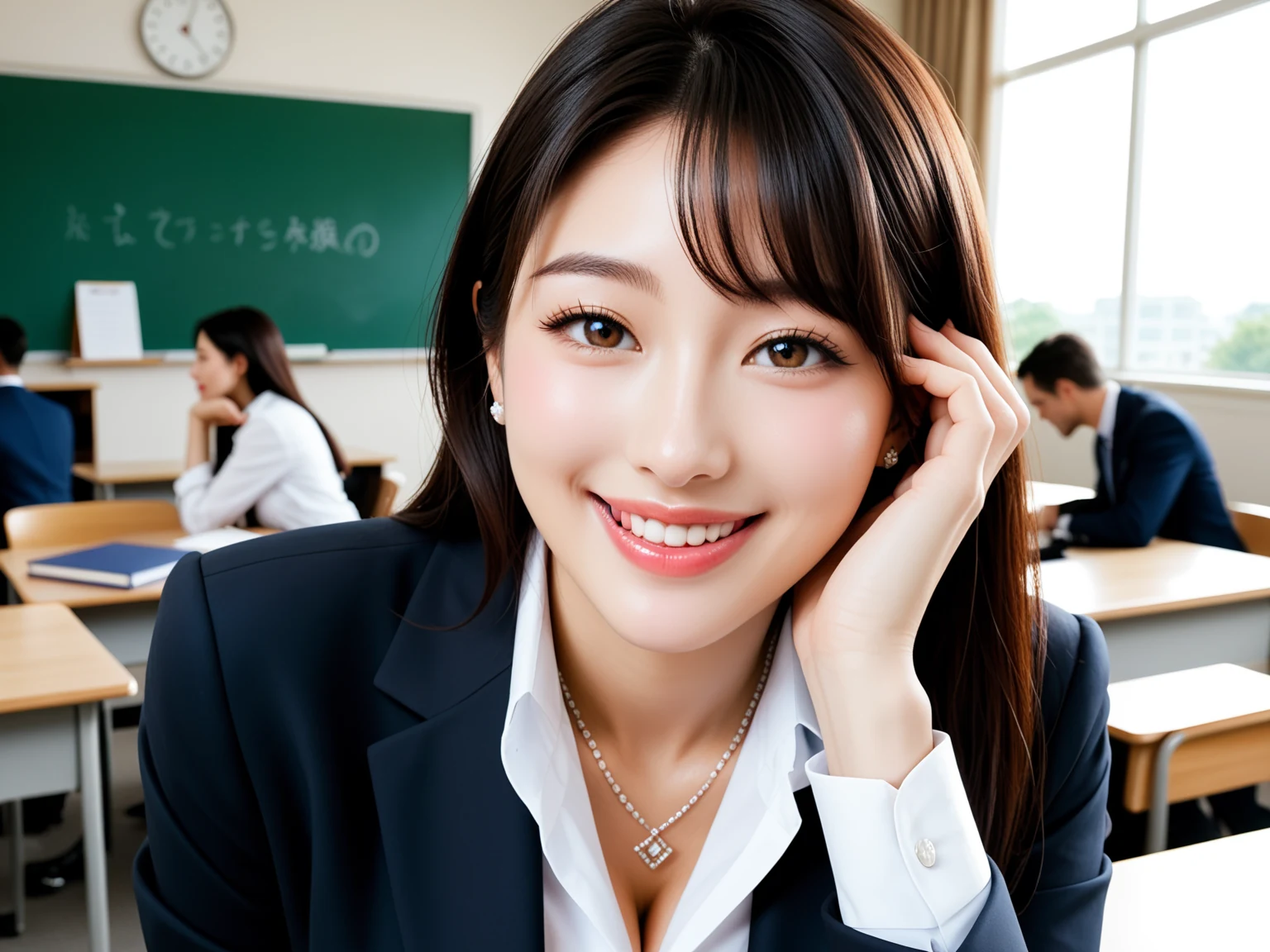 たまらん｜スーツ女教師の教室誘惑｜無料AIエロ画像28枚 4/28