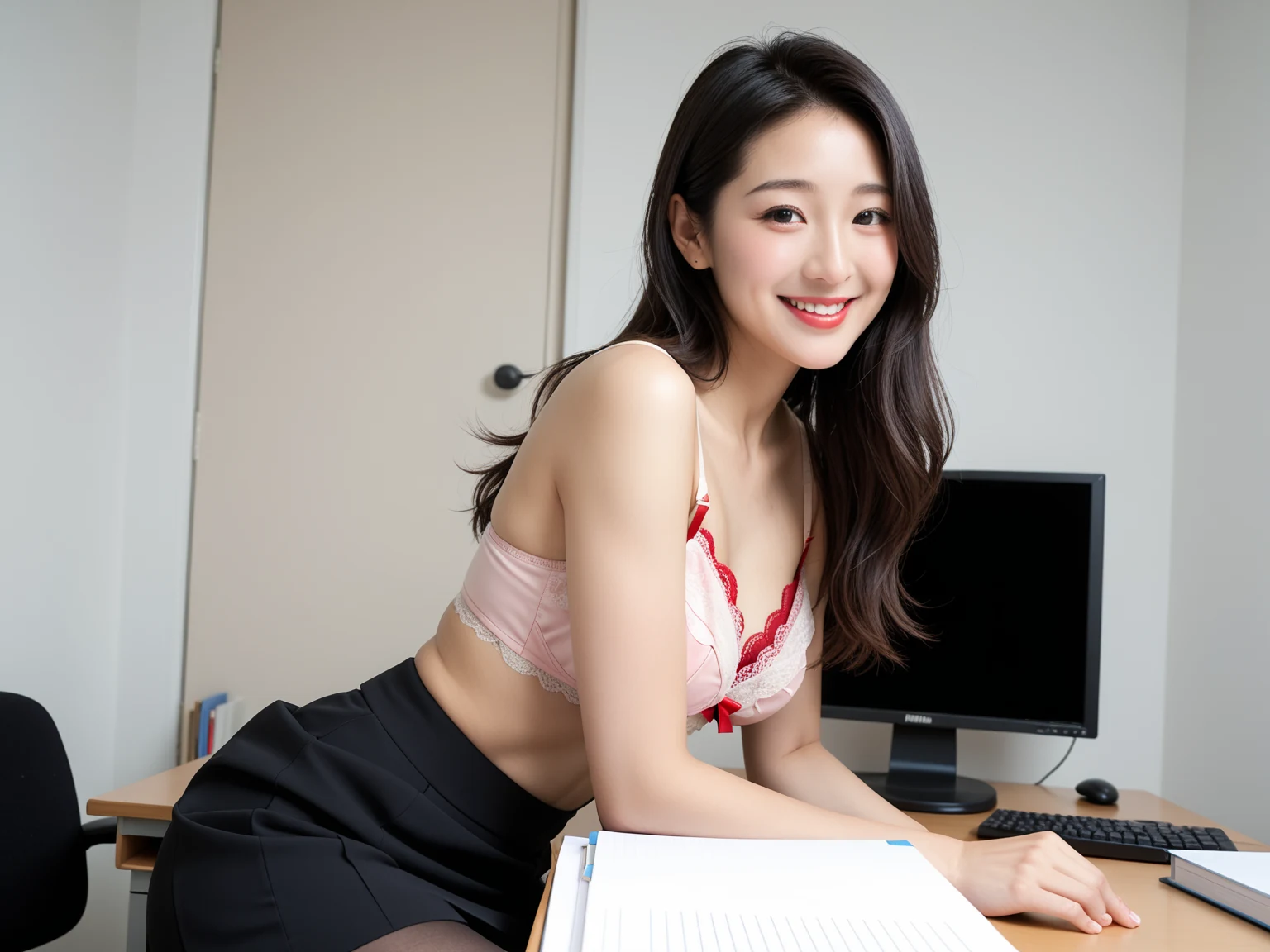 エロすぎ｜黒タイツ受付嬢がオフィスで誘惑｜無料AIエロ画像22枚 9/22