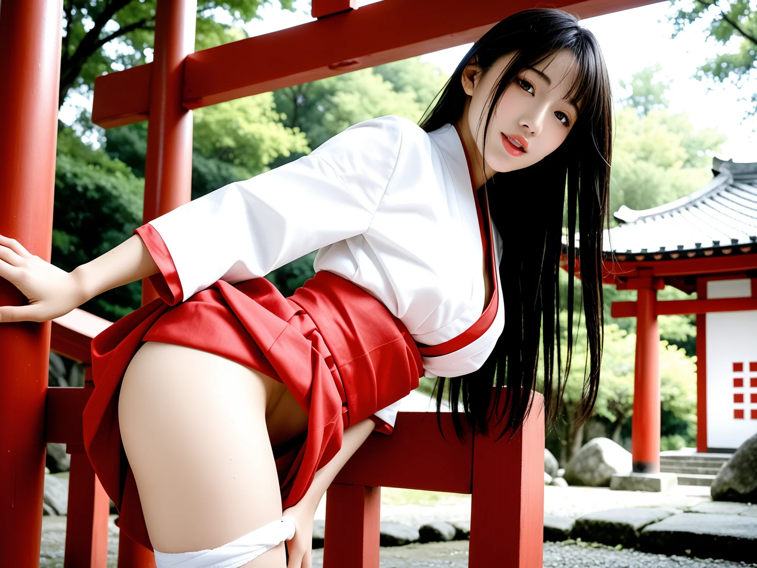 息が止まる｜黒髪ロング巫女の神社脱衣誘惑｜無料AIエロ画像27枚 17/27