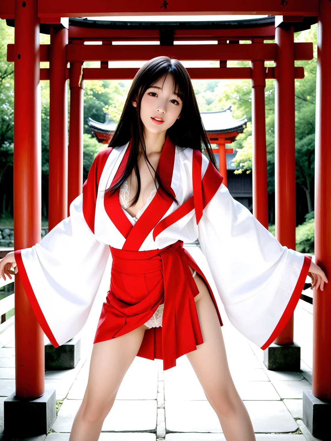 息が止まる｜黒髪ロング巫女の神社脱衣誘惑｜無料AIエロ画像27枚 19/27